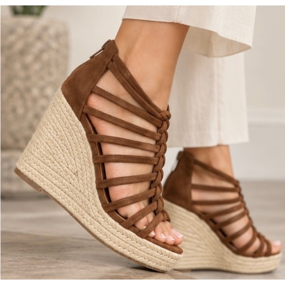 Carlos Santana Sandals Espadrille Wedge Strappy Brown Acorn Camilla Women 9.5